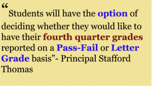 Parents received an email on Apr. 5 regarding the new grading system occurring in the fourth quarter, in which students will decide how they want their grades to be reported.
