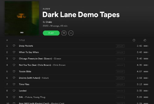 Drake’s album “Dark Lane Demo Tapes” was released on May 2 and is available on all music streaming services.