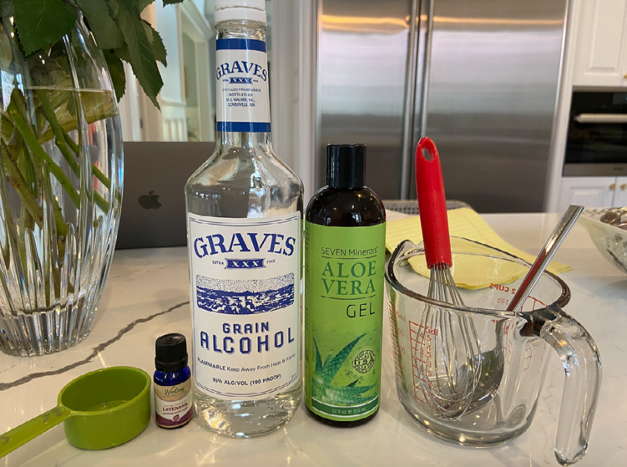 This easy sanitizer recipe only has three ingredients: alcohol, aloe Vera gel, and essential oil. Remember to rub in the sanitizer for at least a minute to kill the most germs.