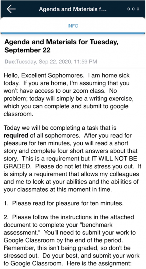 An absent teacher publishes an informative Schoology post making students aware of a substitute for the day. 
