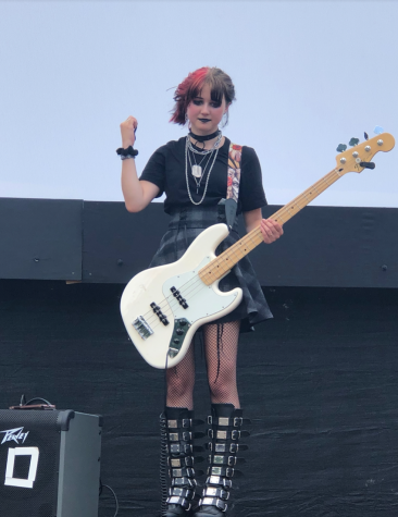 Bassist Lucia Schnirring ’22 performs at the Remarkable Theater. As the opening act, Slight Return played for about 200 people with a set list that included songs from bands like Black Sabbath.  