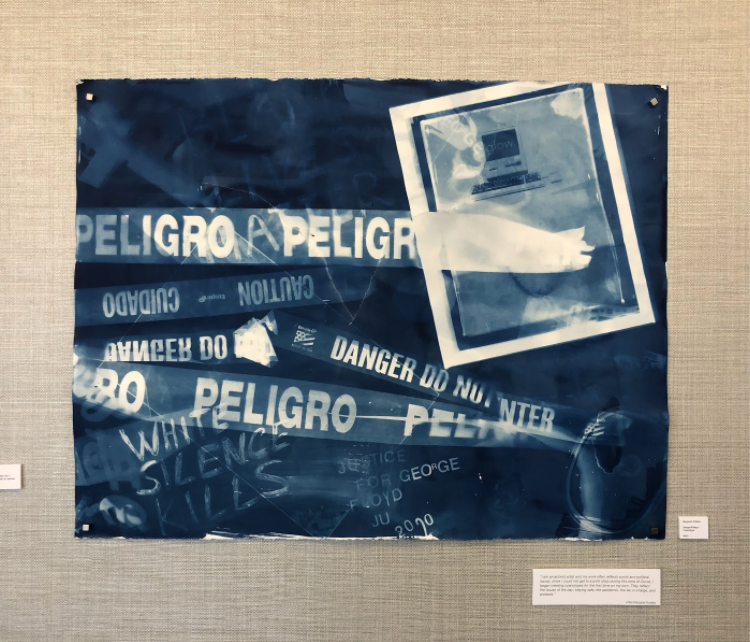 A cyanotype art piece by Margaret Roleke “Danger/Peligro” depicts what she deems as social and political issues affecting the country this year.