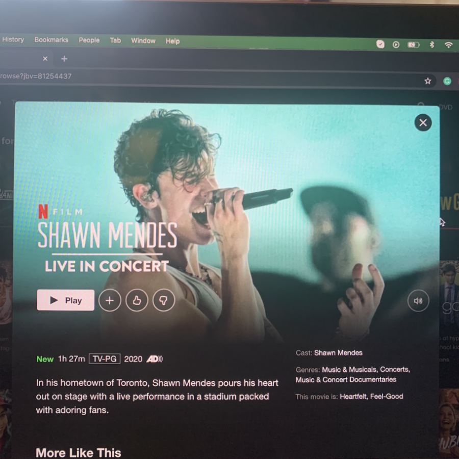 “Shawn Mendes: In Wonder” film on Netflix. The film released on Monday and is available via the streaming site. The film features Mendes’ journey through stardom and the hardships that go along with it. 