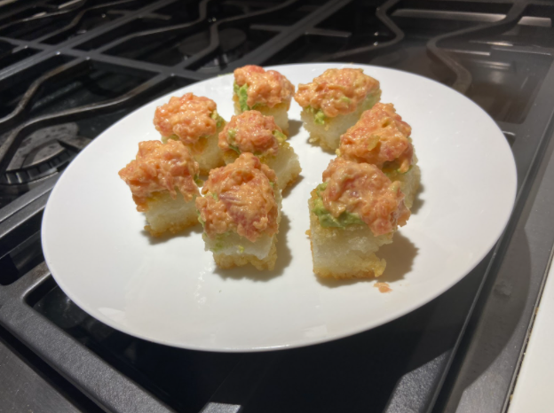 A at home recipe for spicy tuna crispy rice, with easy at home ingredients.
