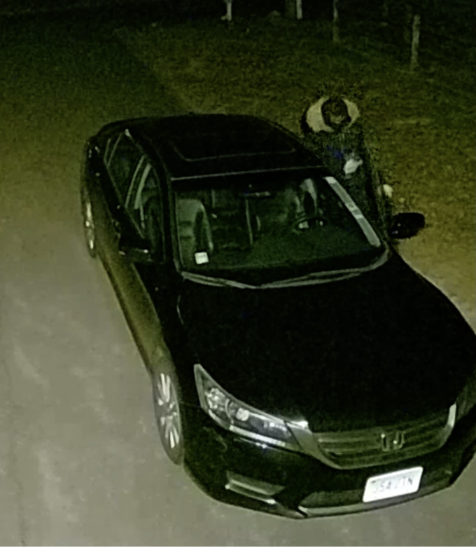 A still image of a Webb Road residents security camera depicts a car break-in occurring on March 15 at 2:17 a.m. 