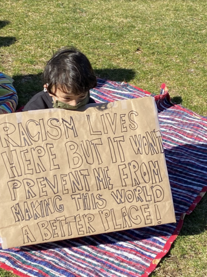 Westport citizens gathered at Jesup Green on March 27 to show their support for Asian Americans, who have been suffering from increased levels of violence and abuse in recent weeks.