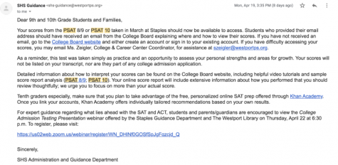 PSAT scores were released in an email sent out to students on April 19. These scores are helpful for sophomores as they begin the college process and seek out tutoring options to prepare for their grade 11 SAT or ACT. 
