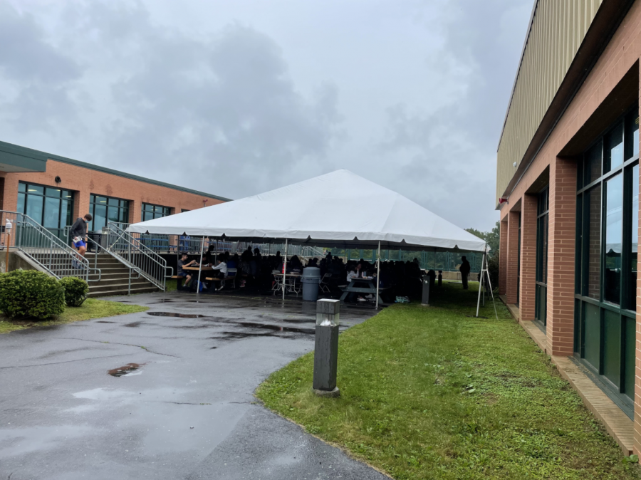 This tent was added as one of the new COVID precautions for the 2021-22 school year. It allows students to eat or do homework outside without a mask.
