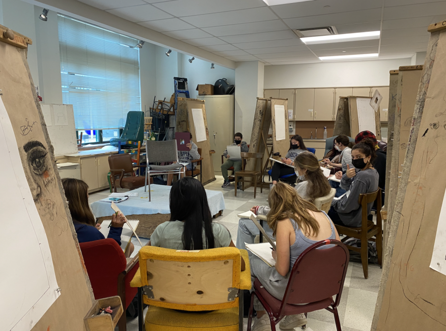 There is an influx of students taking art classes including the Introduction to Drawing class pictured above. 