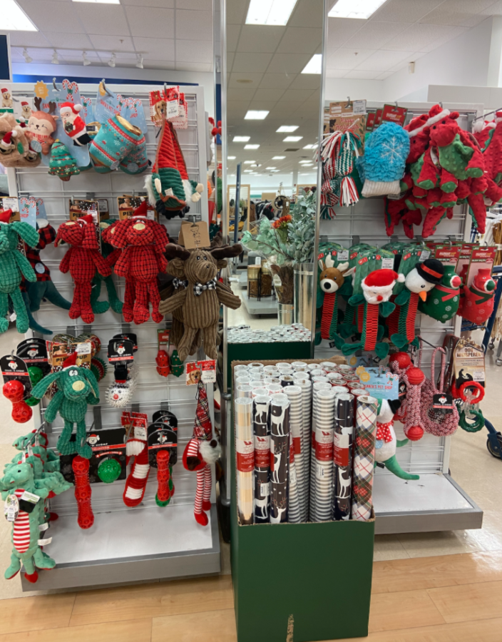 Christmas Dog toys and wrapping paper were put up early this year in Marshalls. 
