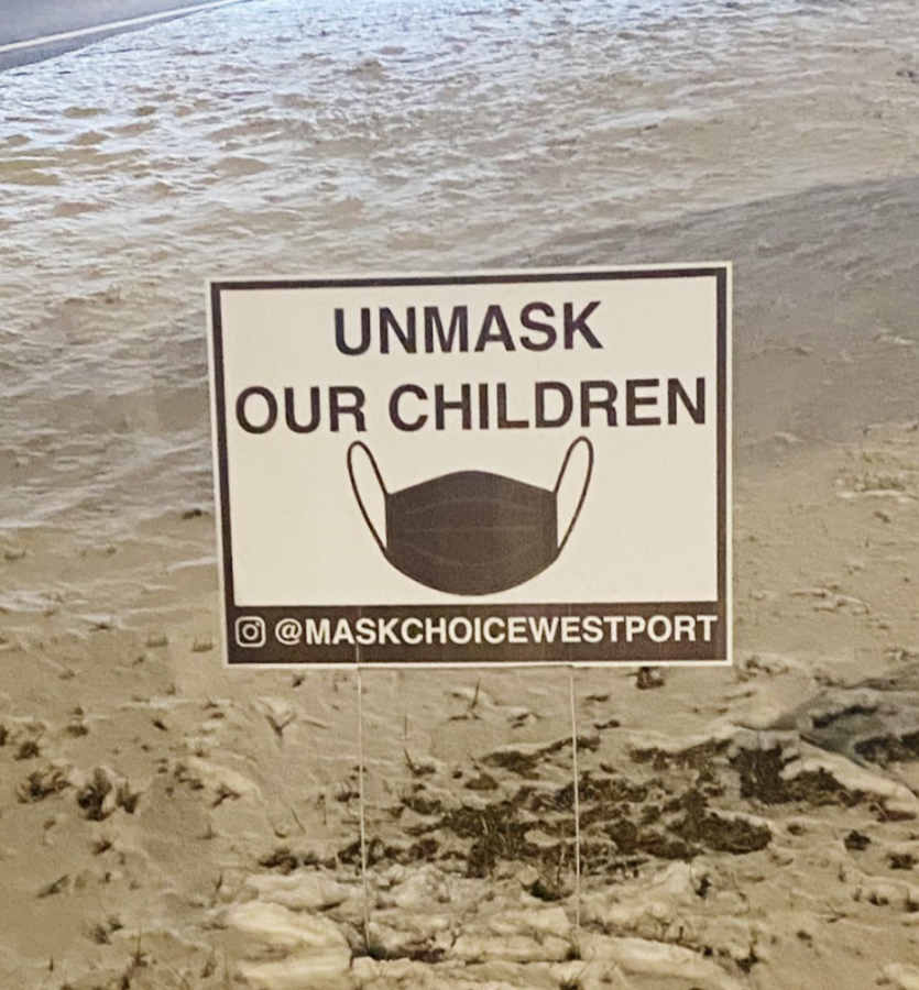 Mask Choice Westport’s signs protest in intersections across Westport, similar to Unmask Our Kids CT, despite being unaffiliated with the group.    
