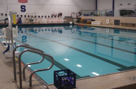 The swimming pool at Staples High School is used for freshmen aquatics and other student extra curricular activities