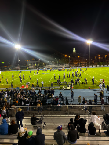 Fans attend the Staples vs. Newington football game. Per the new FCIAC rules, Staples fans who made the drive to Newington could not chant names or numbers at the opposition.
