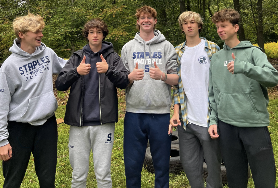 The+Westport+SLOBS+made+their+appearance+along+with+the+National+Charity+League+to+help+out.+Pictured+from+left+to+right+is+Jack+Schwartz+25%2C+Jackson+Tracey+25%2C+Callum+Mclean+25%2C+Grant+Hill+25+and+Zac+Gorin+25.