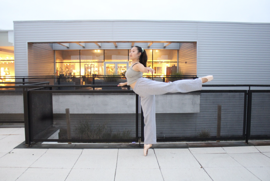 Ava+Chun+%E2%80%9925+poses+outside+of+Westport%E2%80%99s+Academy+of+Dance+after+a+weekend+rehearsal+for+%E2%80%9CThe+Nutcracker.%E2%80%9D+She%2C+along+with+many+other+students%2C+practices+as+the+performance+date+approaches.+