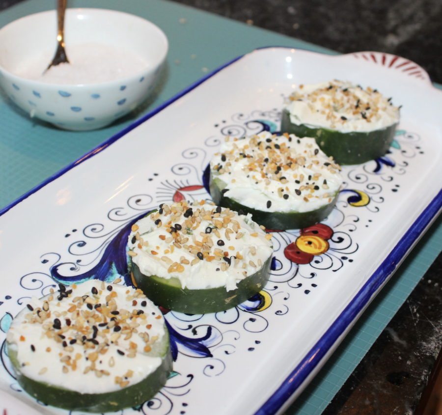 Enjoy your healthy, but still delicious cucumber bites. It could definitely be used as a transition stage and perfect for someone who is beginning a journey of more nutritious eating. Share the finished product with friends or family.