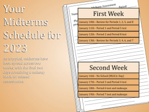 The midterm schedule operates on the same periodic basis as the regular schedule, meaning if students have a free period they do not have to attend school during that time. 