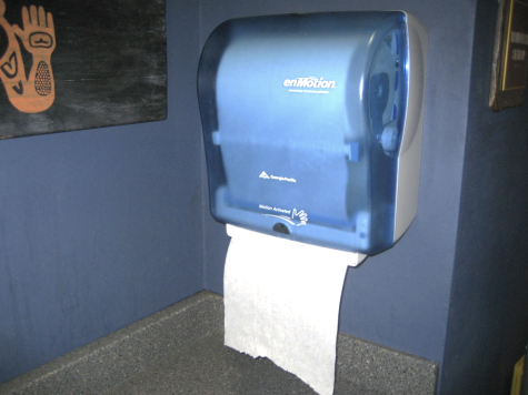 The Staples bathrooms were once filled with paper towel dispensers just like this one, until they recently vanished from our school walls. 