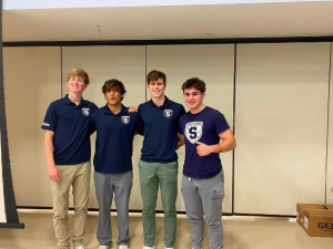 (Left to right) Eoin Cuddy ’23, Rohan Narang ’23, Sam Pirkl ’23 and Ari Perkins ’23 come together as official 2023 Spring season captains at the annual preseason meeting. 