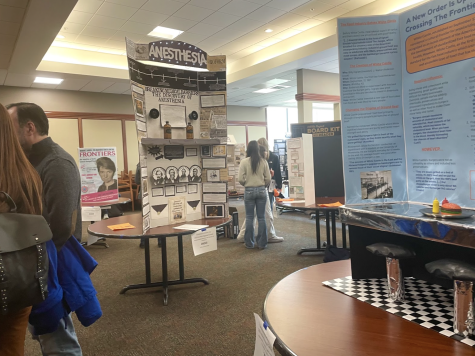 NHD exhibits created by U.S. History Honors students filled an entire room at Sacred Heart University. 