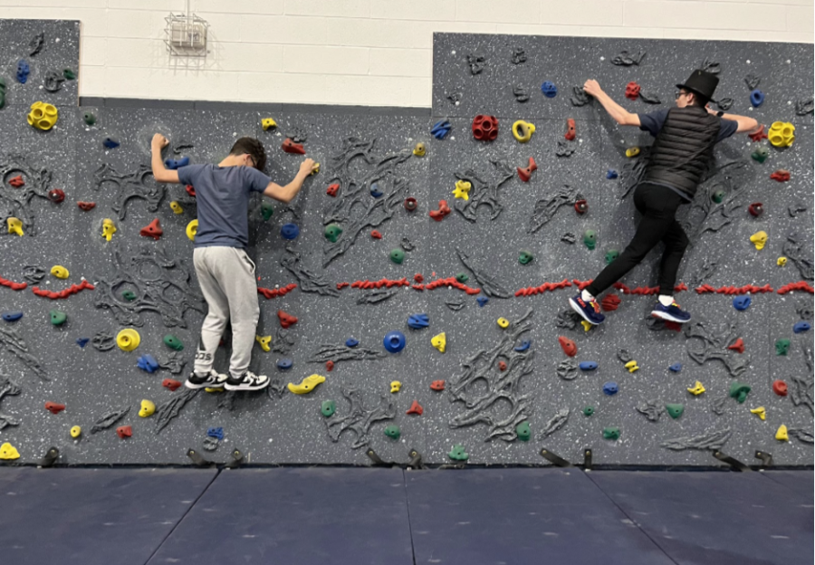 Students record each other climbing the rock wall and using certain skills in order to receive full credit. 