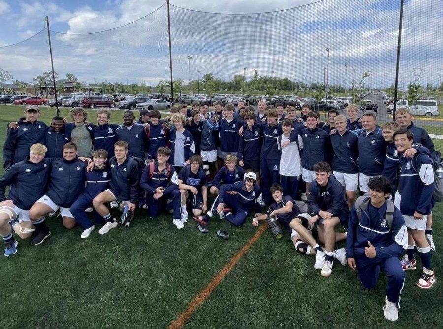 St. Andrew’s South African rugby team poses with the Staples boys’ rugby team at the Gonzaga Rugby Classic Tournament.