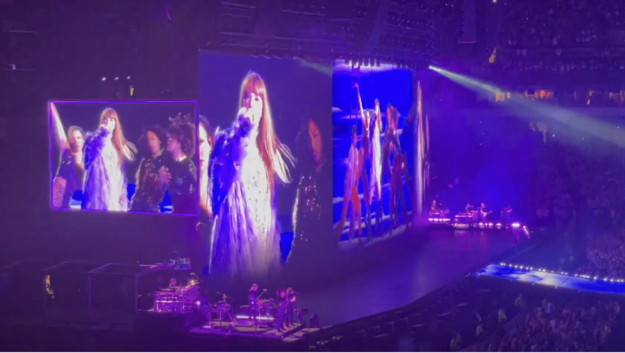 Taylor Swift sings “Lavender Haze” from her newest album “Midnights” at “The Eras Tour,” a 3-hour long journey through the “eras” of her career.
