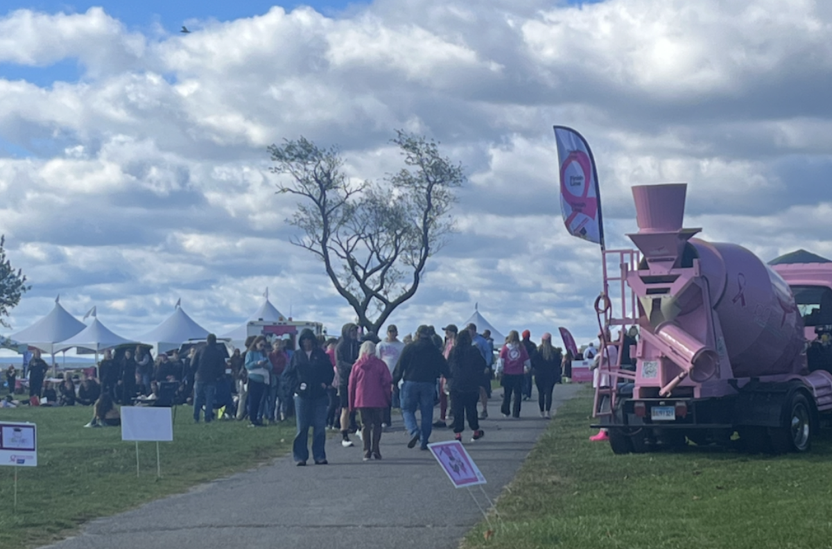 People walk The Breast Cancer Awareness Walk in honor of supporting the cause at Sherwood Island hosted by Making Strides. 
