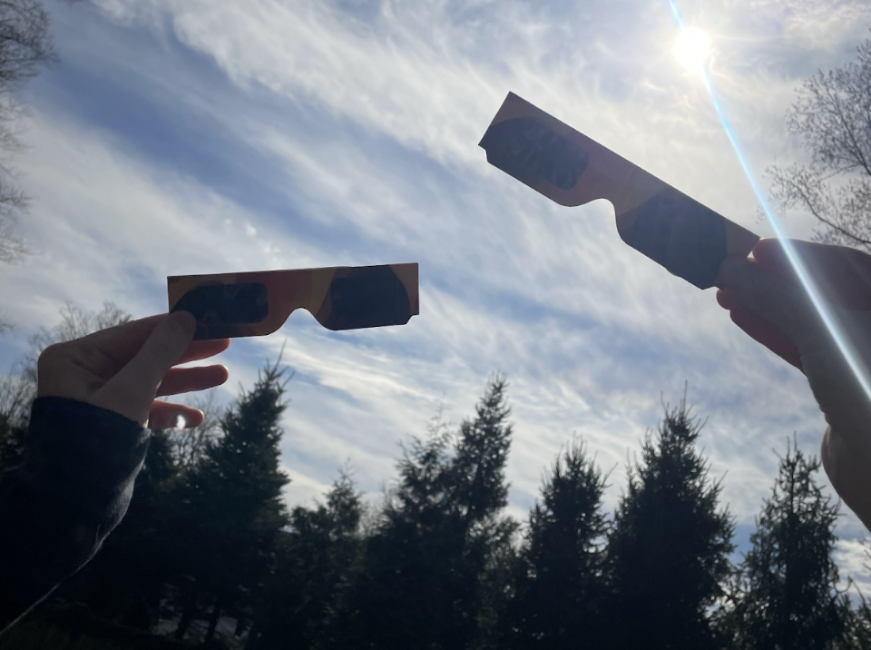 Staples High School science teachers handed out glasses for all students and staff. 