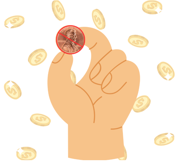 A canceled penny falling from a hand - the gradual disappearance of the coin as production ends in 2026.