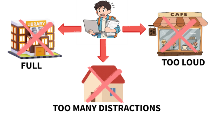 Staples students looking for a place to focus often bounce between the library, coffee shops, and home, but each option comes with distractions that make it harder to get work done.