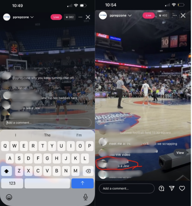 Comments left on the livestream during the game (student names and profiles blurred out). 
