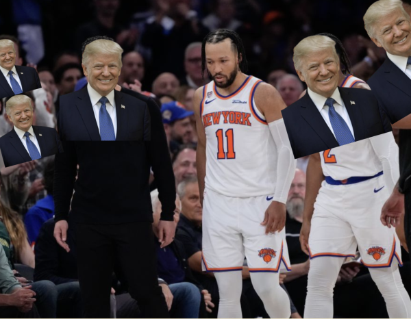 The Knicks were going to win the series in four…until Donald Trump showed up. Photos from Canva Creative Commons