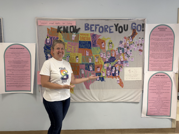 The infographic was hung in the social studies hall outside of Women in Society teacher Catherine Shager’s room and features statistics on 58 colleges across the country. 